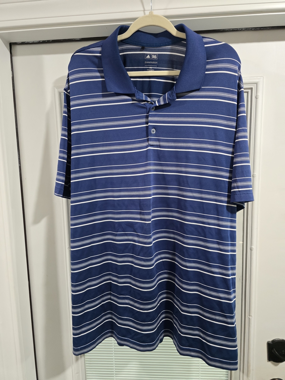 adidas Navy Blue & White Striped Polo